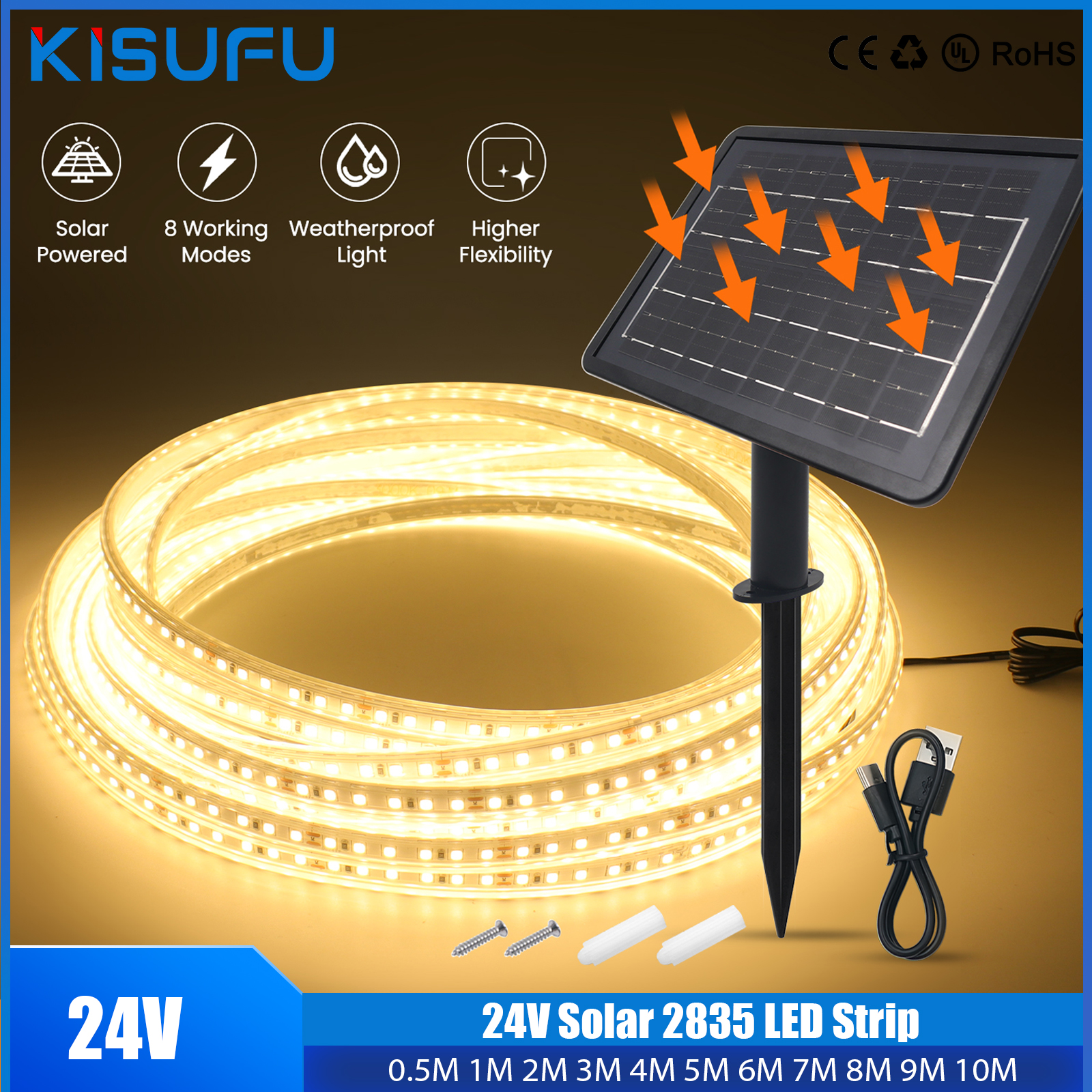 Outdoor Power Strip - 24V Solar LED Strip 2835 Dimmable