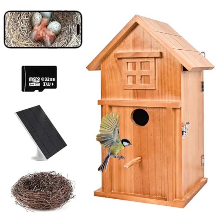 Outdoor Power House - Bird House with Camera Solar Powered