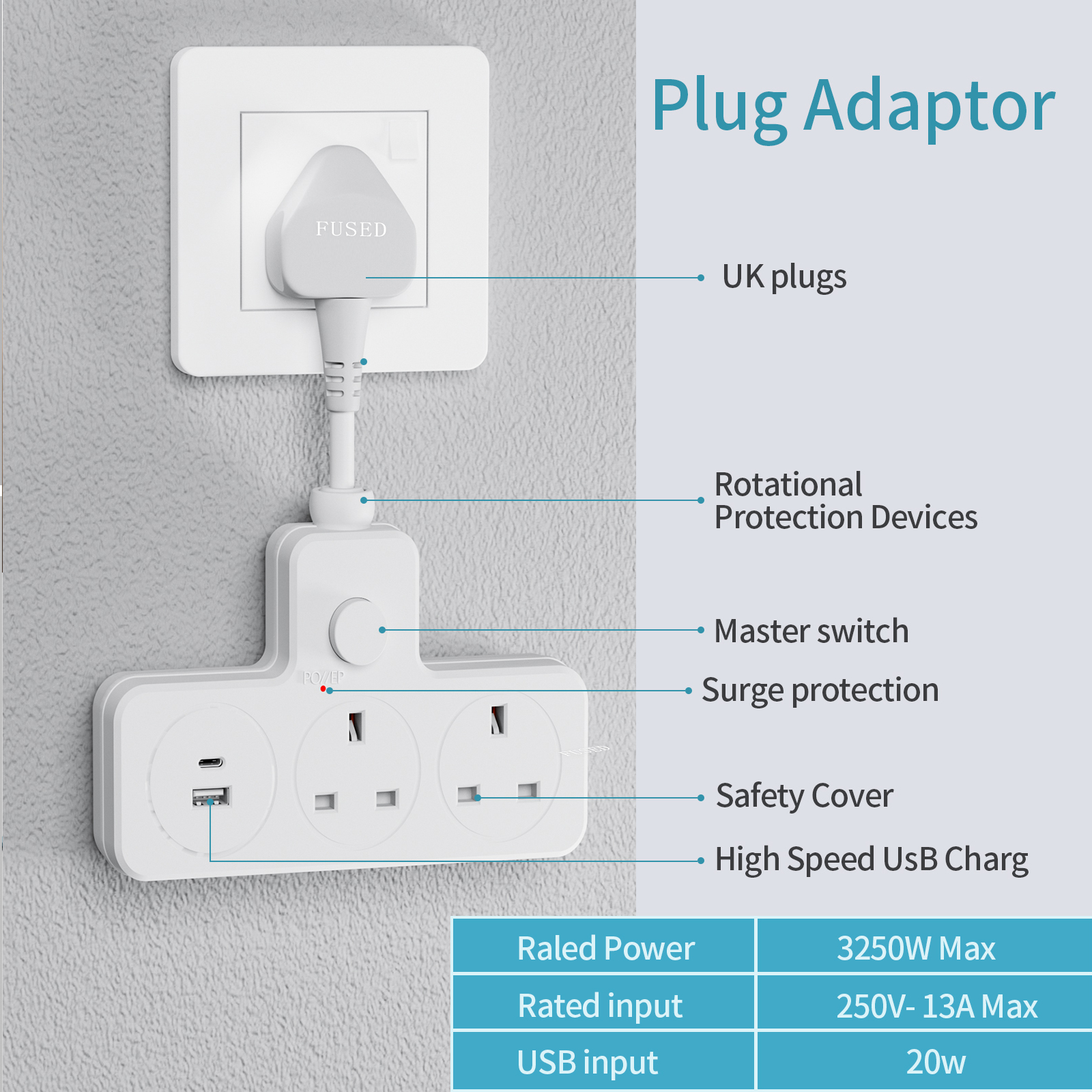 UK Power Plug Wall Outlet 13A  - Outdoor Power Strip ulasan dan harga