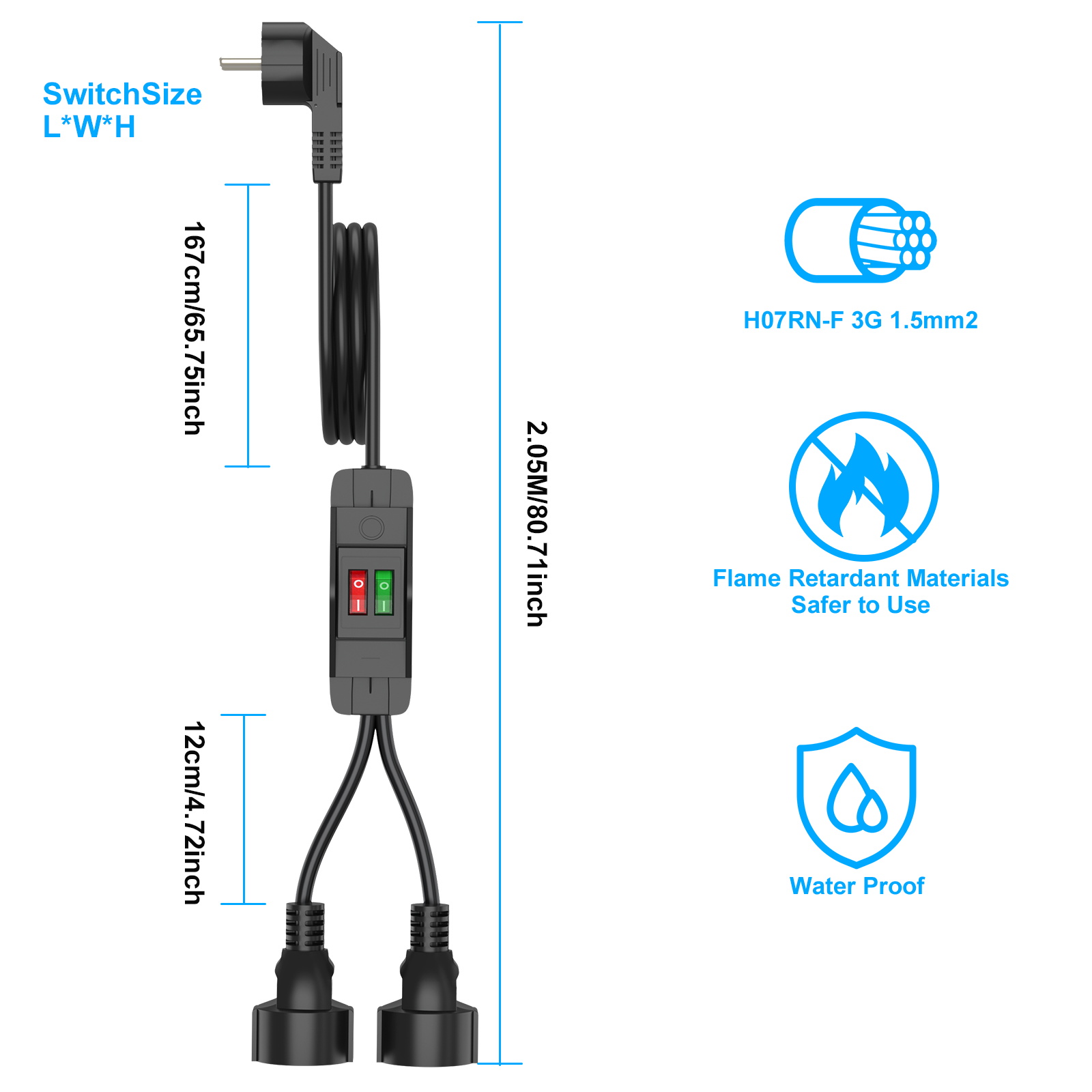 Eu plug 40cm/2m extension cord - Outdoor Power Extension Cord ulasan dan harga